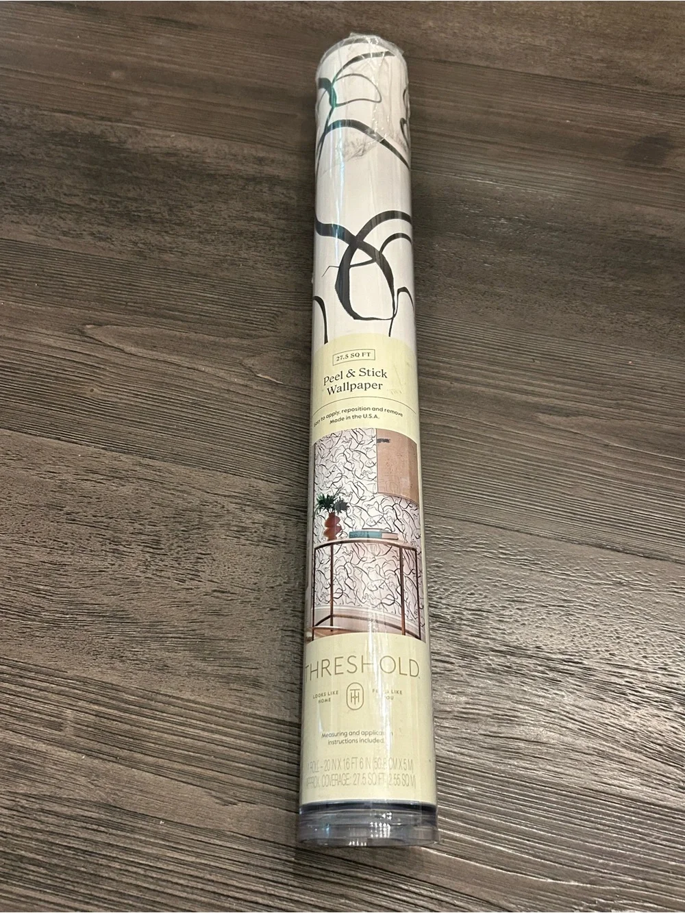 Threshold White and dark brown gestural line  Peel & Stick Wallpaper 27.5 sq ft